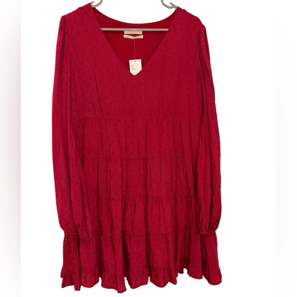 Urban outfitters wine dress midi summer long sleeve Medium- NWT